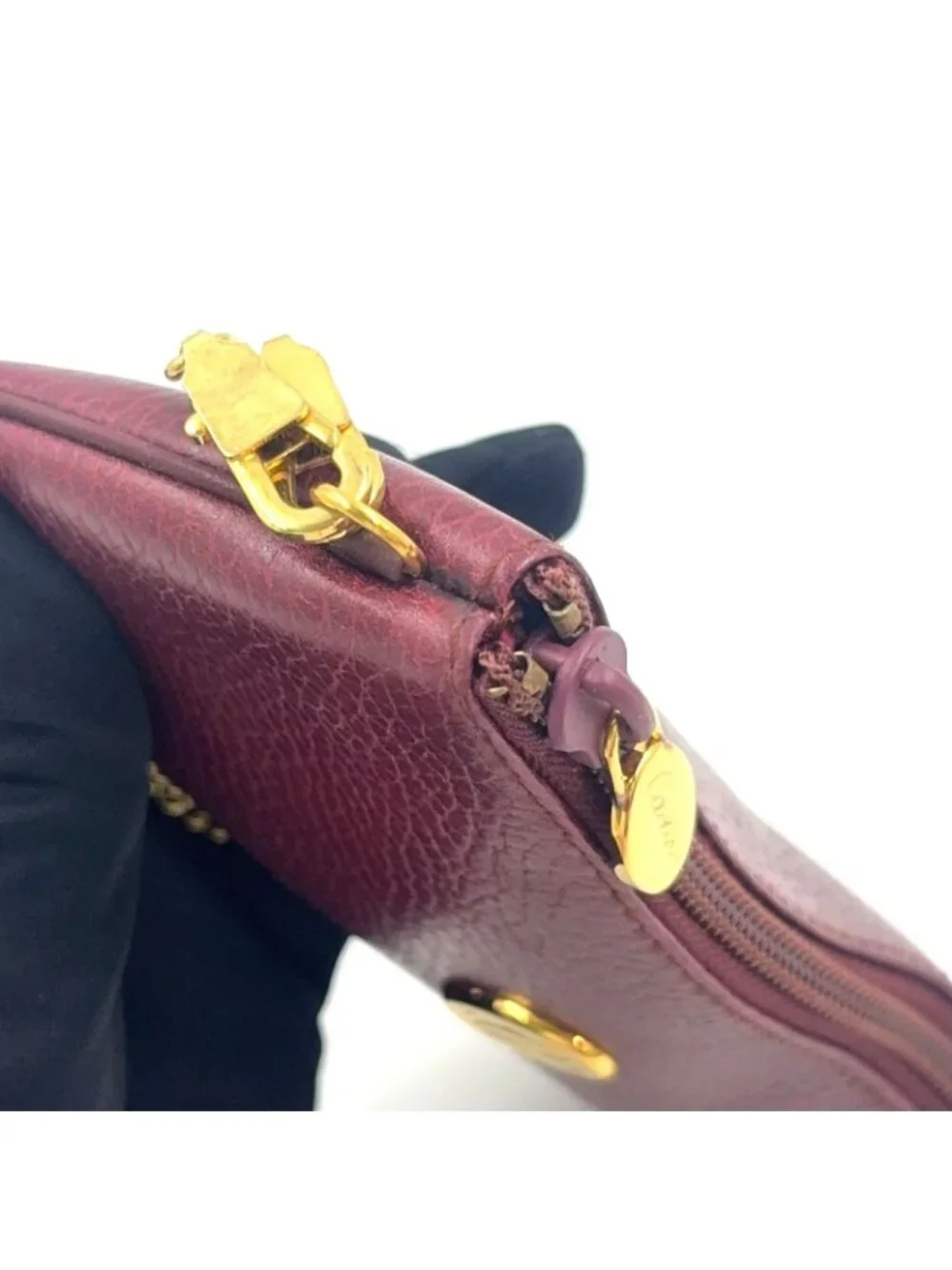 Cartier Must Oval Logo Chain Mini Pouch Leather Bordeaux Gold